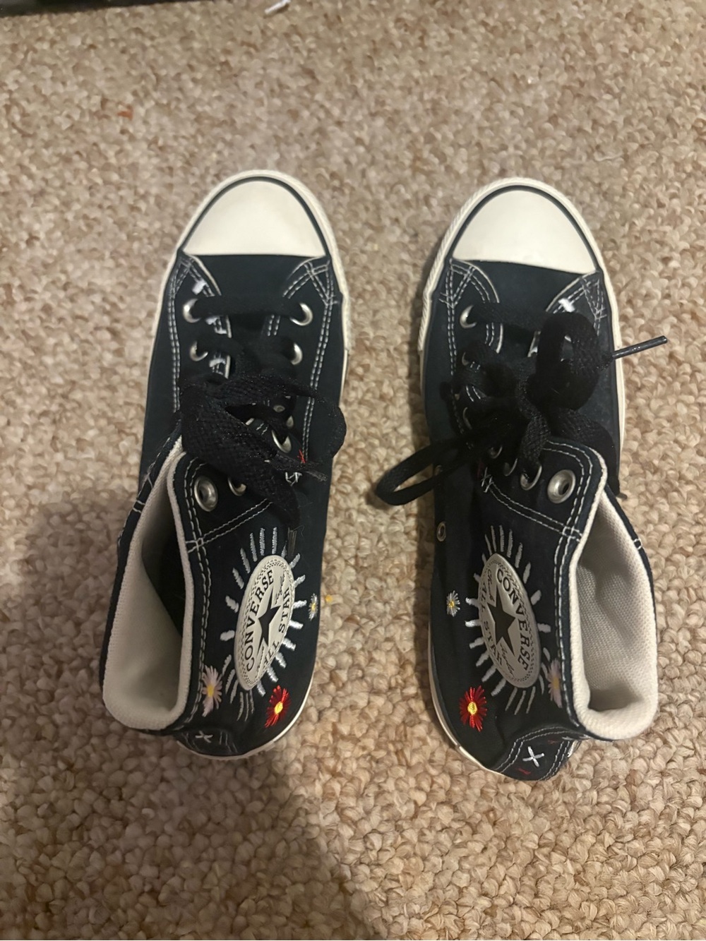 Converse Kids Black High-Top Sneakers with Embroidered Flowers